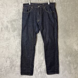 Uniqlo Mens Jeans 34x34 (Inseam 32) Middle Rise Selvedge Blue Denim Dark Wash